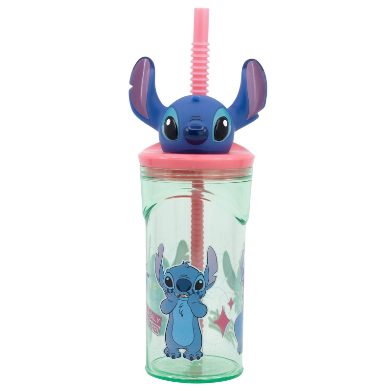 Disney Stitch Flowers puodelis su šiaudeliu ir 3D figūrėle, 360 ml