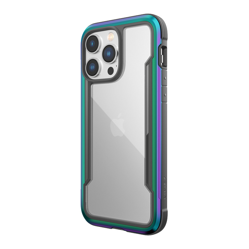X-Doria Raptic Shield dėklas, skirtas iPhone 14 Pro Max, aliumininis, išbandytas kritimu iš 3 m aukščio, vaivorykštinis