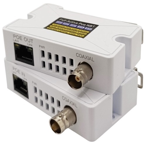 PoE 10/100 Mbps network extender over coaxial cable, up to 500 m