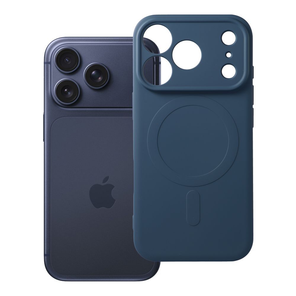 Silikoninis „Mag Cover“ dėklas, skirtas „iPhone 17 Pro / 18 Pro“, suderinamas su „MagSafe“, su kameros apsauga – tamsiai mėlynas