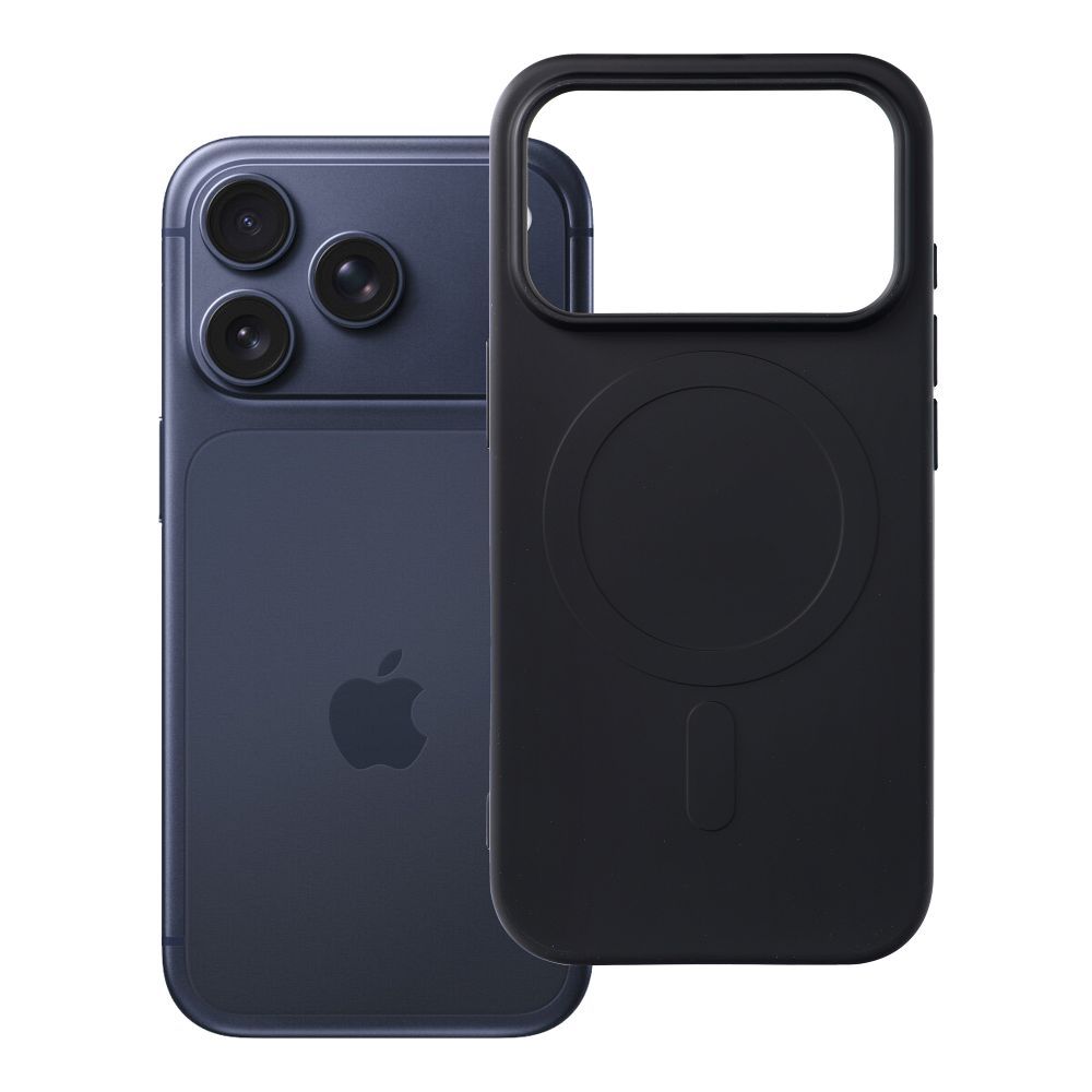 Silikoninis „Mag Cover“ dėklas, skirtas „iPhone 17 Pro / 18 Pro“, suderinamas su „MagSafe“, su didele kameros išpjova – juodas
