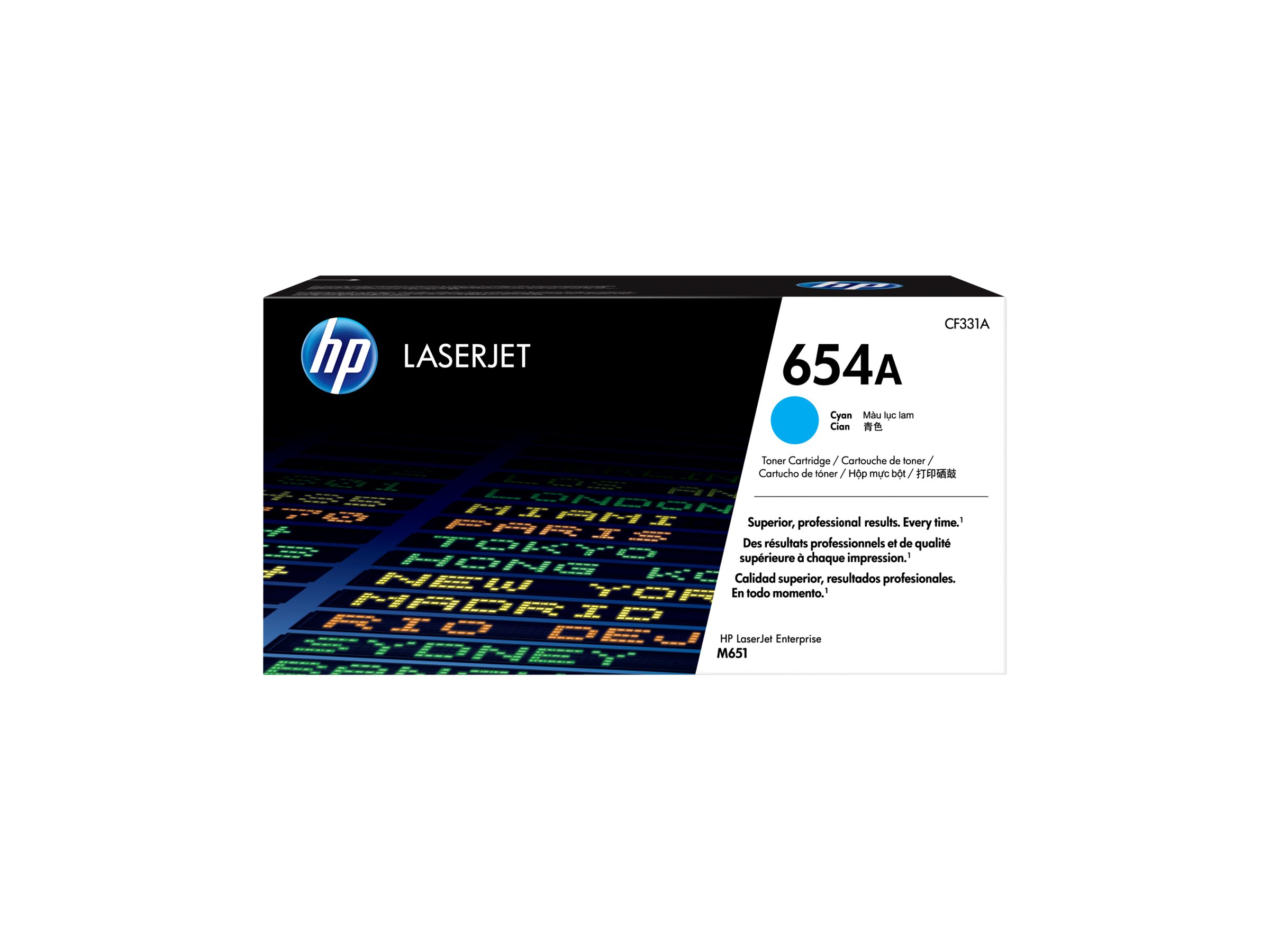Originali HP 654A LaserJet tonerio kasetė (CF331A), žydra, skirta Color LaserJet Enterprise M651, 15,000 puslapių