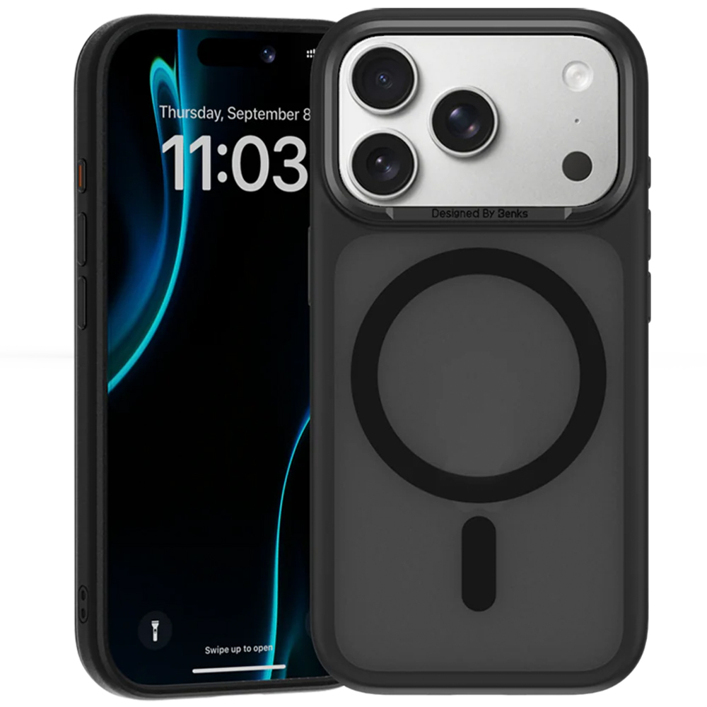 Benks Magnetic Mist dėklas su metaliniu rėmeliu (C.K.FF.AP.BK.0072) iPhone 18 Pro/17 Pro, juodas, su kameros valdymo mygtuku