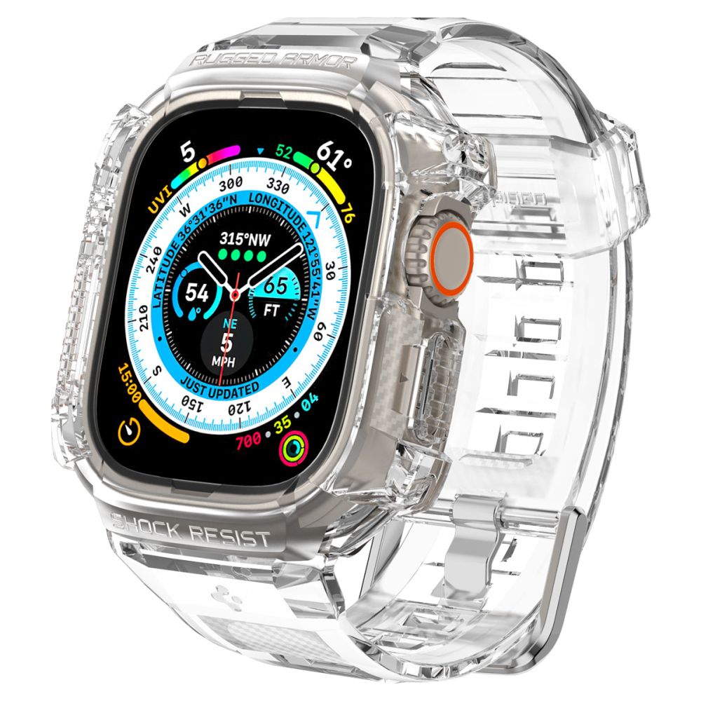 Spigen Rugged Armor Pro dėklas ir dirželis, skirtas Apple Watch Ultra 49 mm (skaidrus)