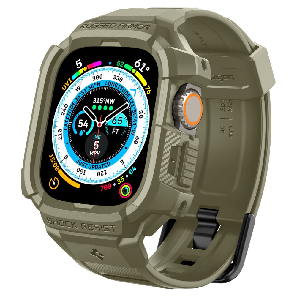 Spigen Rugged Armor Pro - Dirželis su dėklu, skirtas Apple Watch Ultra 49 mm (Vintage Khaki)