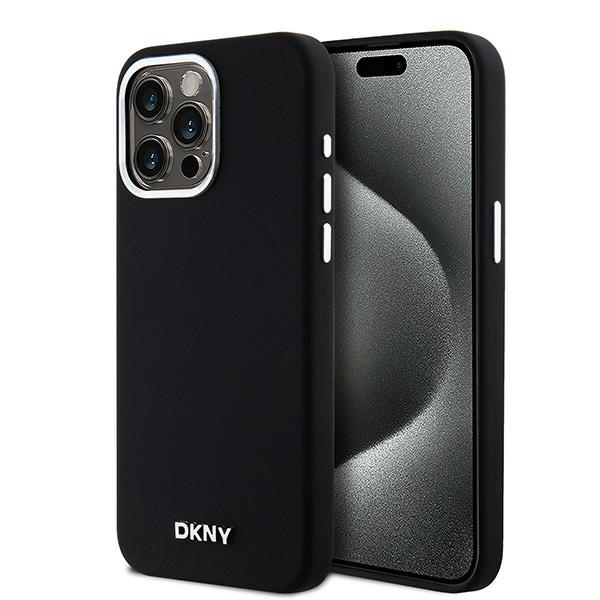 DKNY DKHMP15XSMCHLK iPhone 15 Pro Max6.7" juodas dėklas Liquid Silicone Small Metal Logo MagSafe