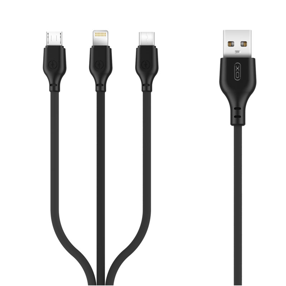 XO laidas NB103 3in1 USB - Lightning + USB-C + microUSB 1,0 m 2,1A, juodas