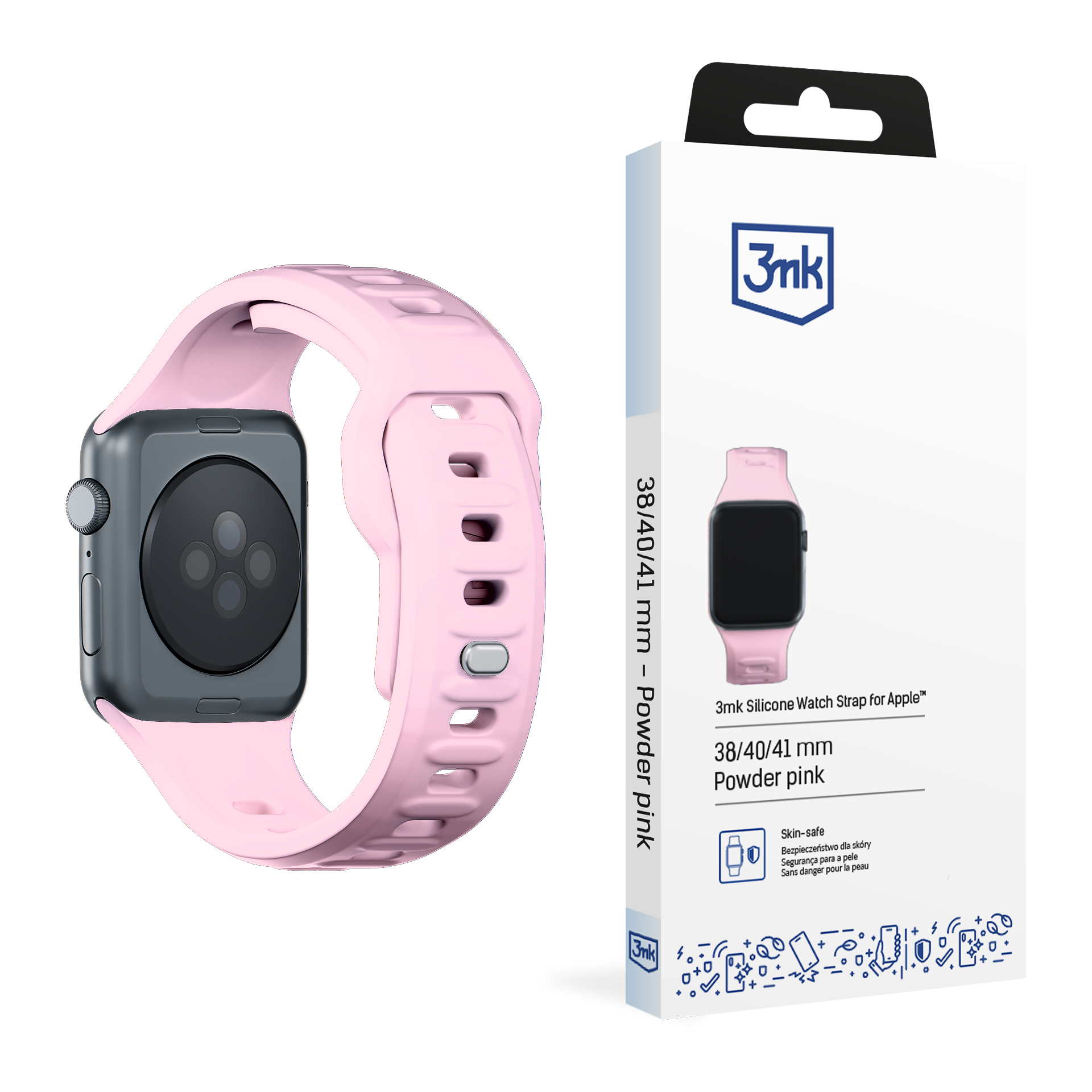 38/40/41/42 mm Powder Pink (small) - 3mk Silicone Watch Strap for Apple