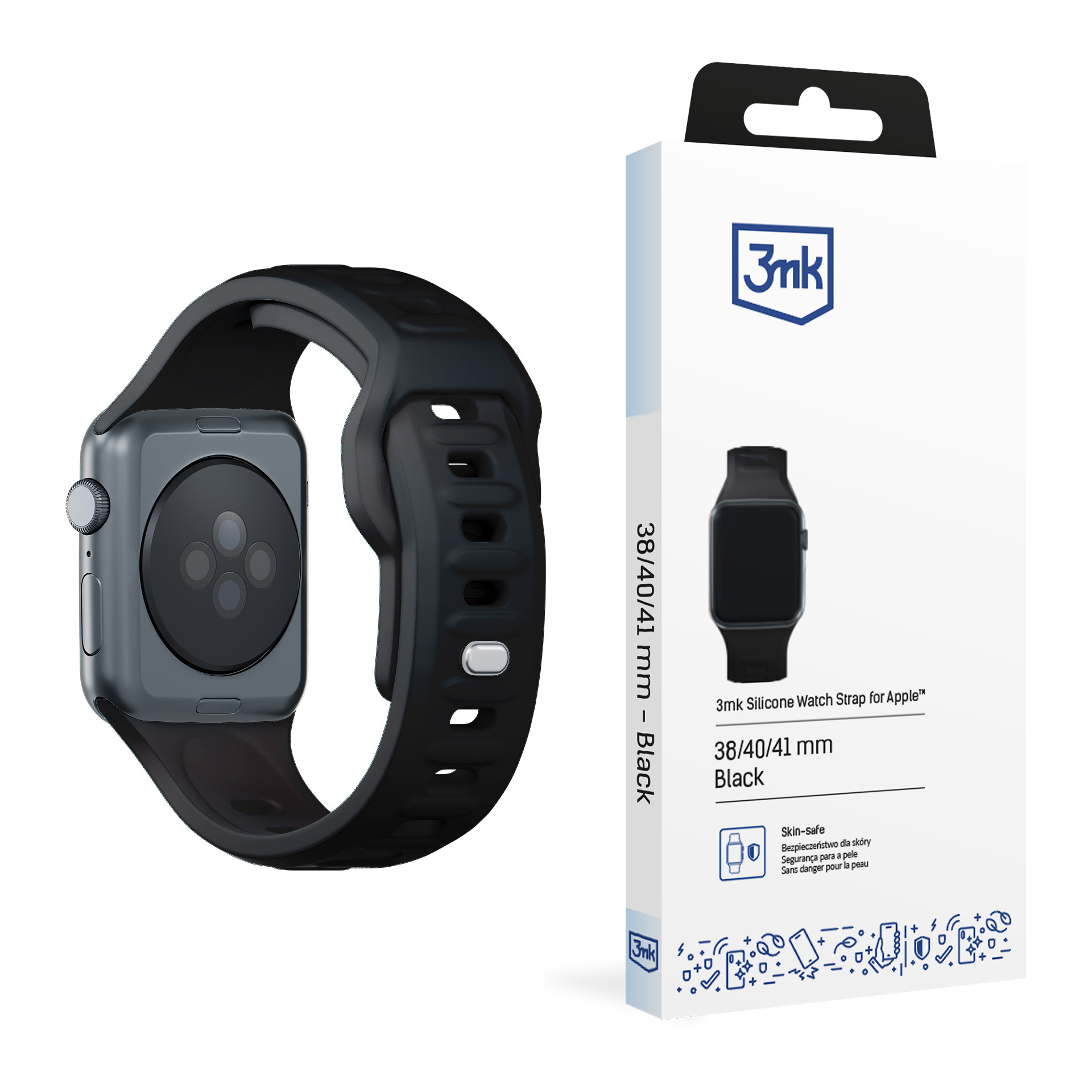 38/40/41/42 mm Black (small) - 3mk Silicone Watch Strap for Apple