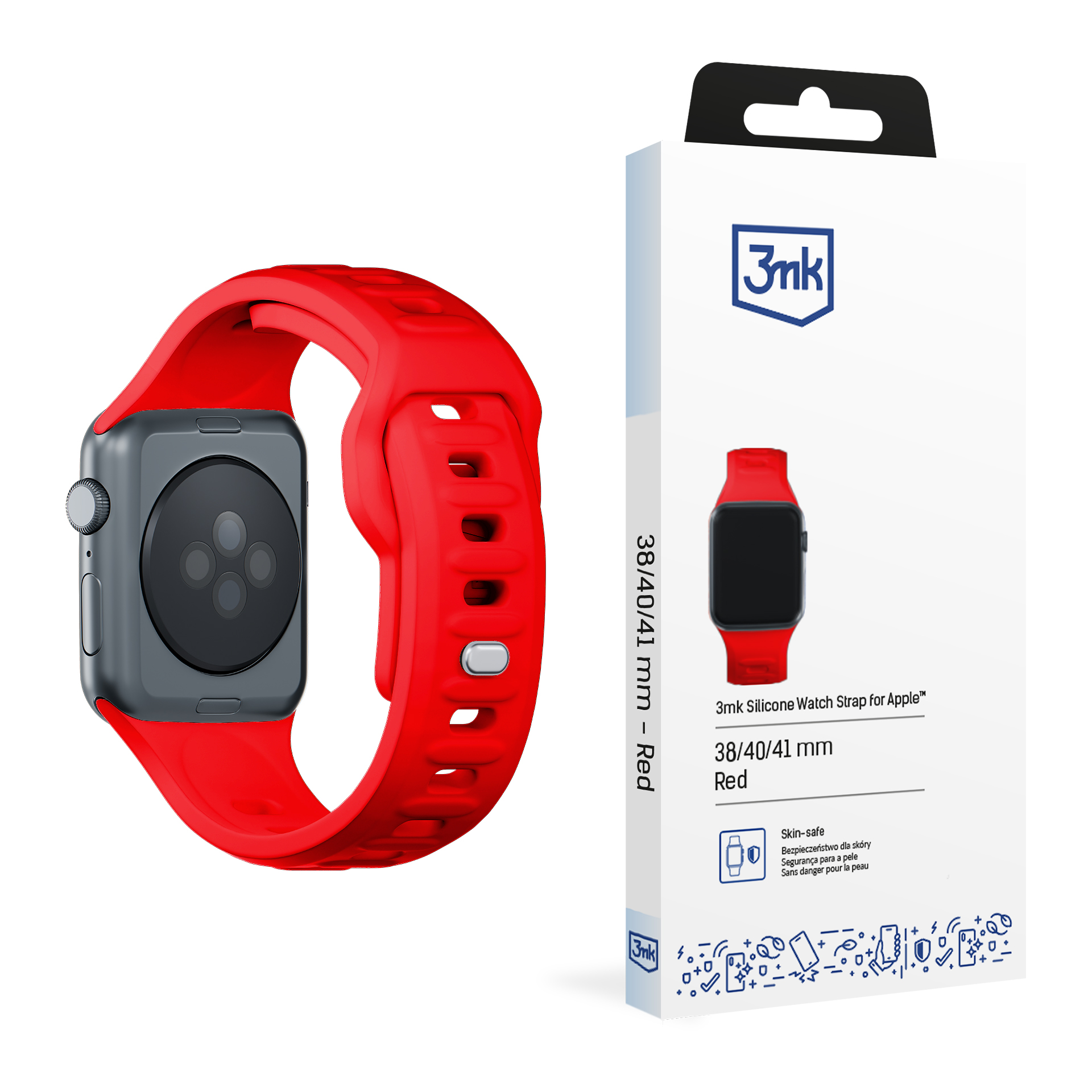 38/40/41/42 mm Red (small) - 3mk Silicone Watch Strap for Apple