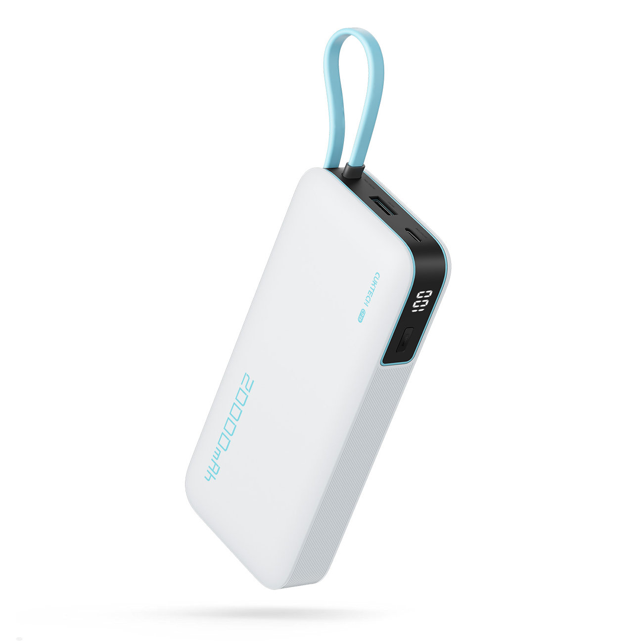 Cuktech CUKP200NGLLG išorinė baterija su integruotu USB-C laidu, 20000 mAh, 55 W, balta