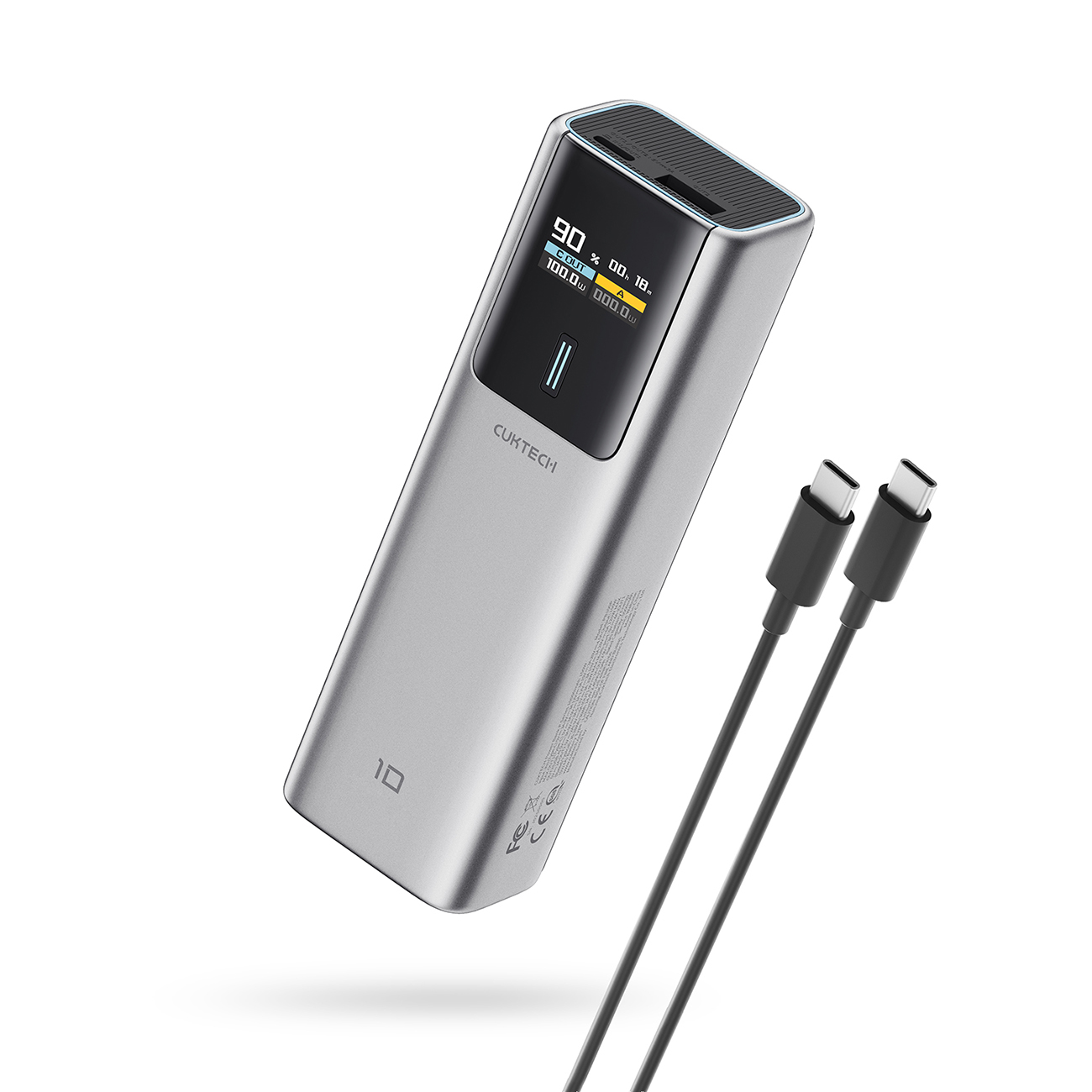 CUKTECH CKPB100PGLBL išorinė baterija, 10000 mAh, 150 W, USB-C / USB-A, pilka