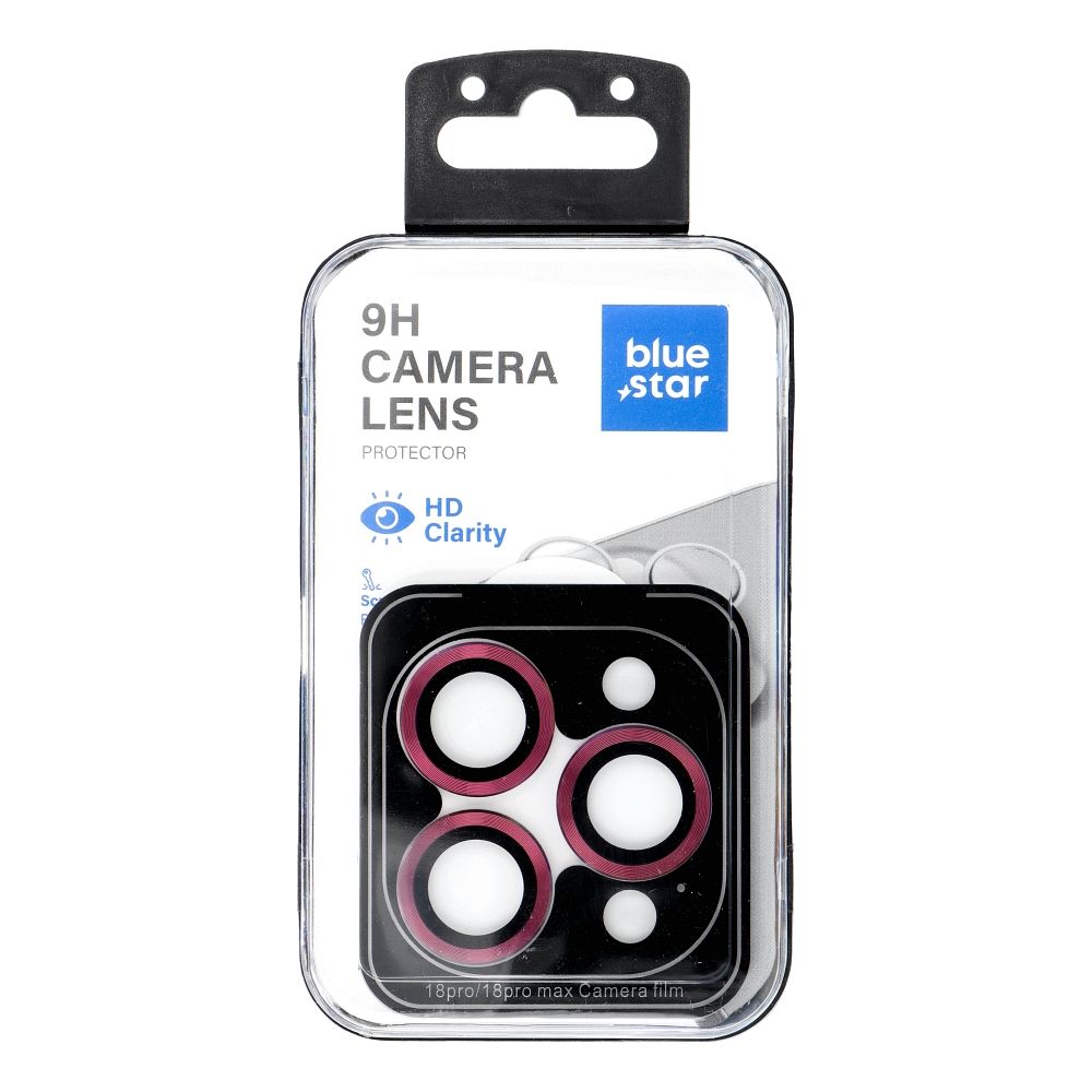 BLUE STAR Easy Install kameros objektyvų apsauga, skirta iPhone 18 Pro / 18 Pro Max, spalva – tamsiai vyšninė