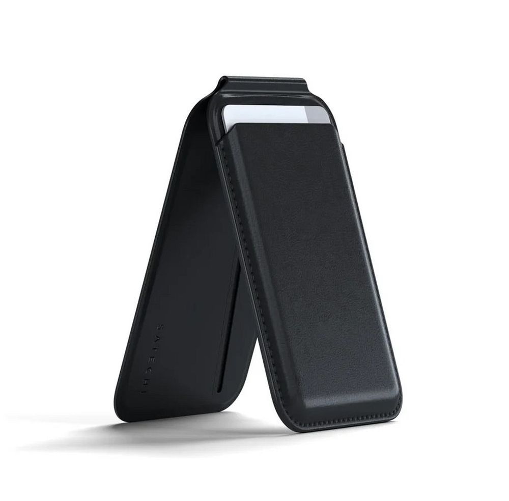 Satechi Vegan Leather Wallet Stand veganiškos odos piniginė su stovu, suderinama su MagSafe, juoda