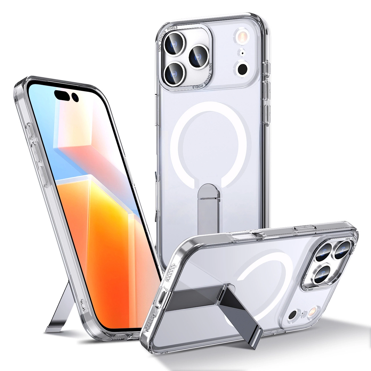 Hybrid Armor X dėklas Samsung Galaxy S25 FE su stovu, suderinamas su MagSafe, skaidrus