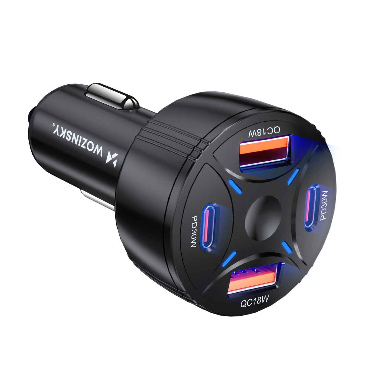 Wozinsky WLS-04 60W automobilinis įkroviklis, 2xUSB-C ir 2xUSB-A, juodas