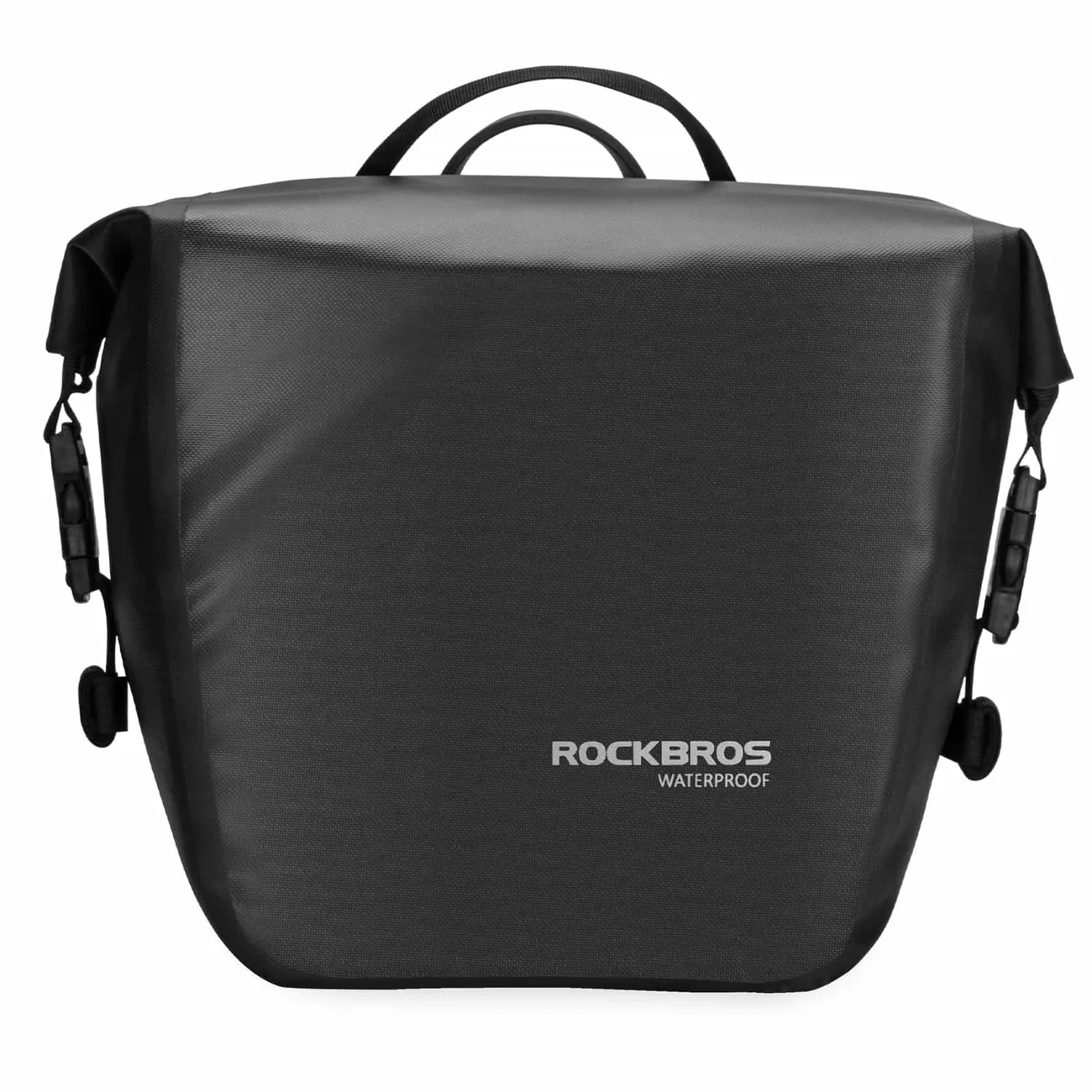 Rockbros AS-003-1BK 10-14l vandeniui atsparus dviračio krepšys su peties dirželiu, tvirtinamas priekyje arba gale, juodas