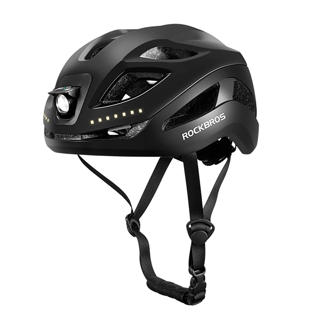 Rockbros ZK-077 dviratininko šalmas su integruotu daugiakrypčiu apšvietimu, 57-61 cm – juodas