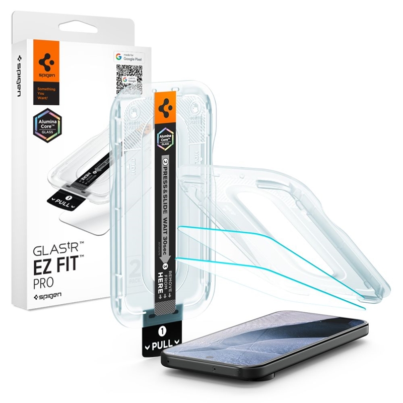 Spigen Glas.tR EZ Fit Pro AC 2-Pack grūdintų apsauginių stiklų komplektas Google Pixel 11 Pro XL (2 vnt.)