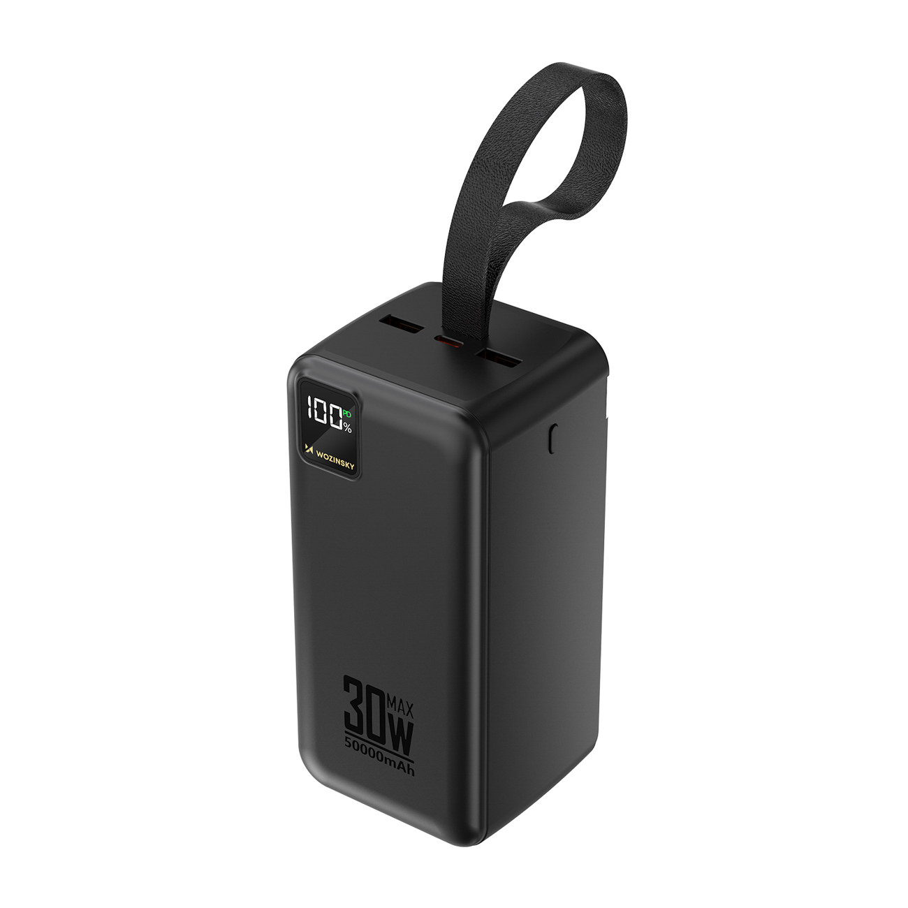 Wozinsky W8-B 50000mAh 30W išorinė baterija, 2xUSB-A, 2xUSB-C, USB micro, su žibintuvėliu, juoda