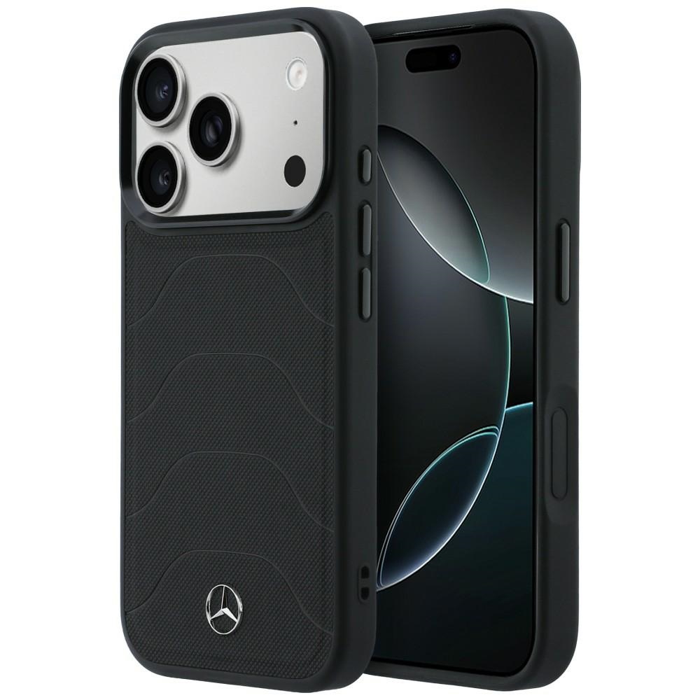 Mercedes Leather Mesh with Bow Line MagSafe dėklas iPhone 17 Pro Max, juodas