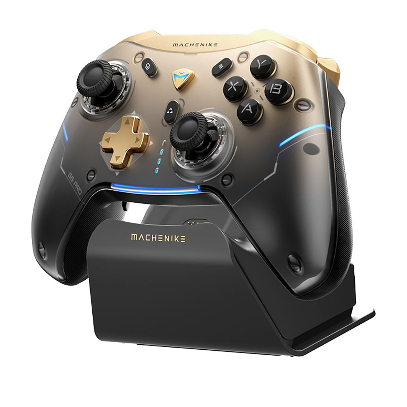 Machenike G5Pro Flagship Wireless Game Controller with Gyro Charging Station and Button Mapping - Black and Gold