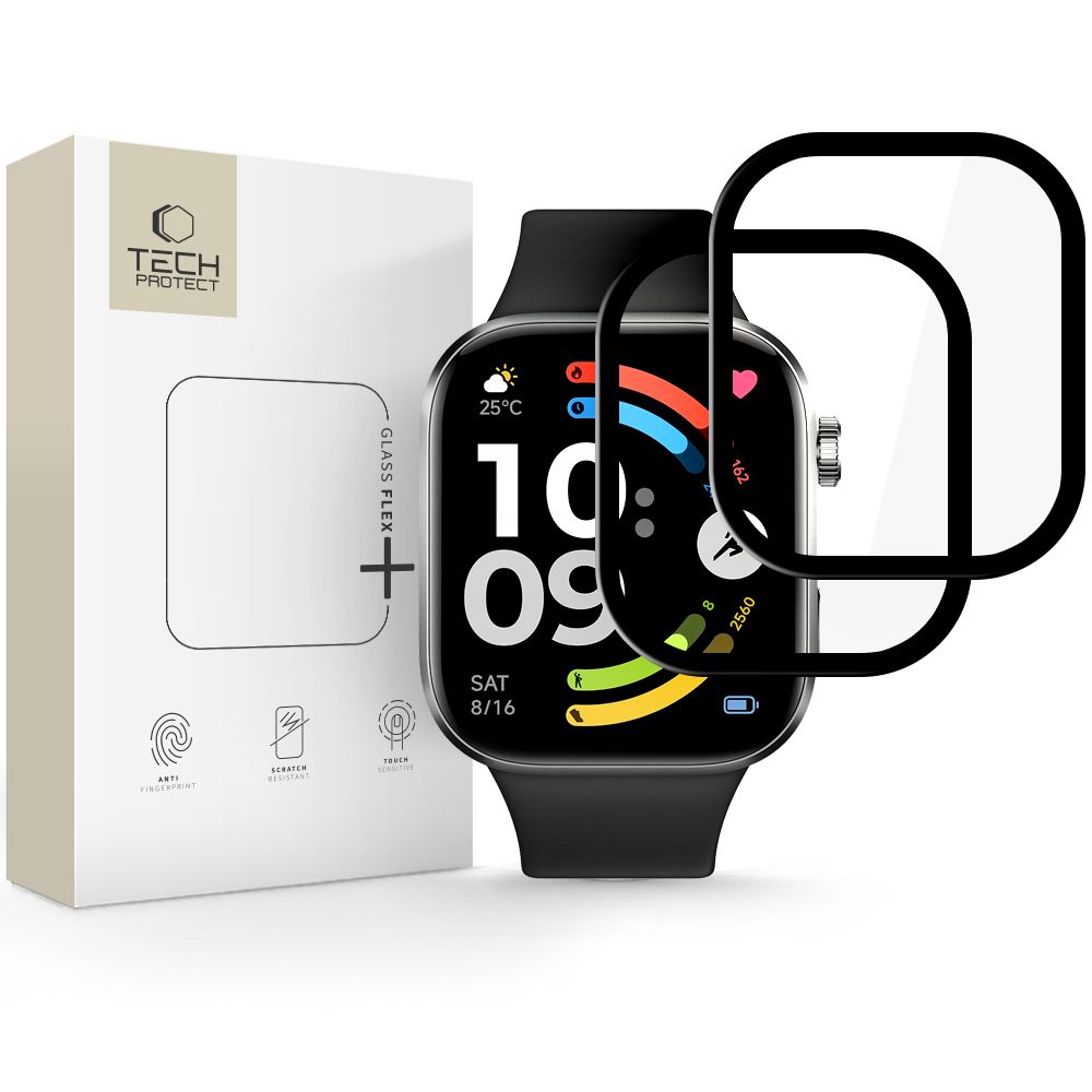 Tech-Protect Glass Flex+ hibridinis stiklas, 2 vnt. komplektas, skirtas Xiaomi Redmi Watch 6, juodas