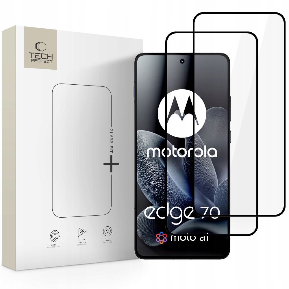 Tech-Protect Glass Fit+ grūdintas stiklas, 2 vnt. komplektas, skirtas Motorola Edge 70 5G, juodas