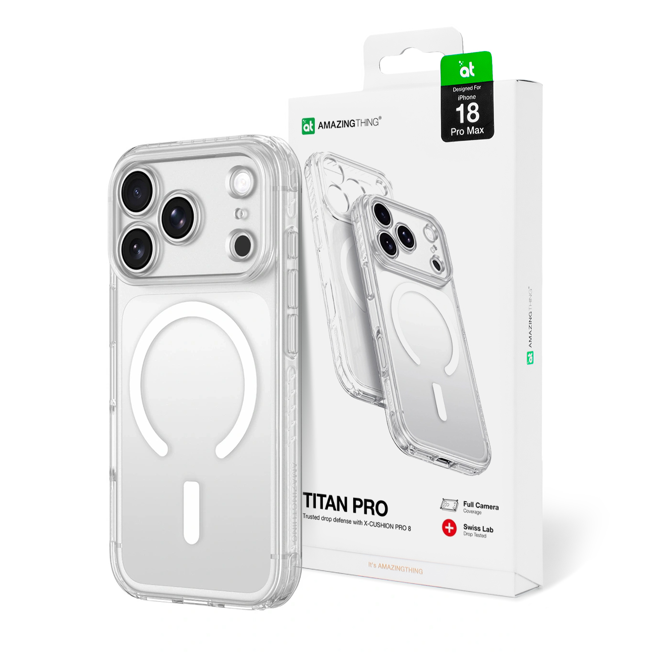 AmazingThing Titan Pro Lens dėklas, skirtas iPhone 18 Pro Max, su kameros apsauga ir dirželio tvirtinimu, suderinamas su MagSafe – spalva: skaidri