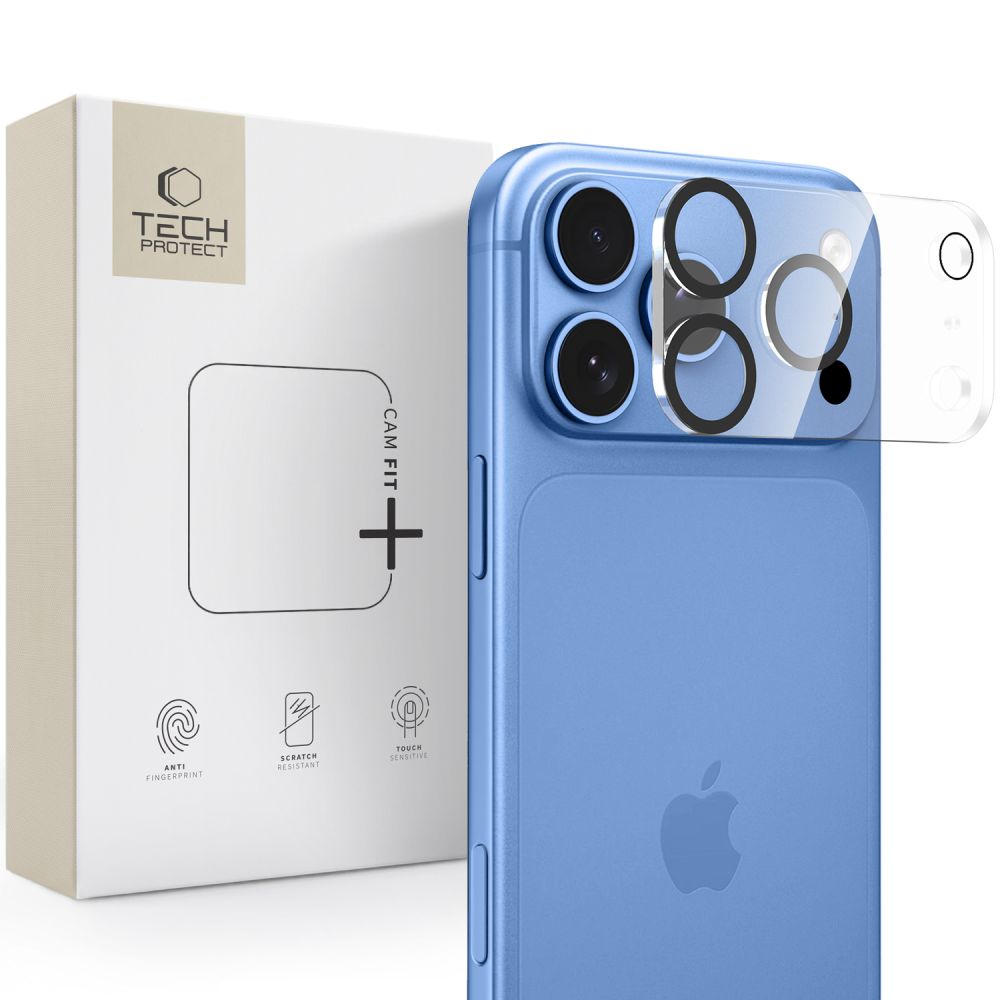 Skaidri grūdinto stiklo kameros apsauga „Tech-Protect Cam Fit+“, skirta „Apple iPhone 18 Pro Max“