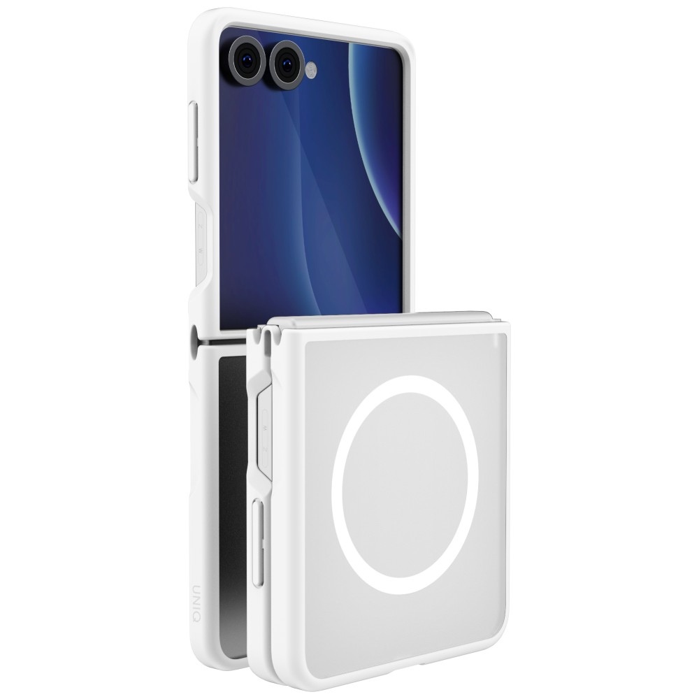 Uniq Veren AF MagClick įkrovimą palaikantis dėklas, skirtas Samsung Galaxy Z Flip 8 – spalva: balta