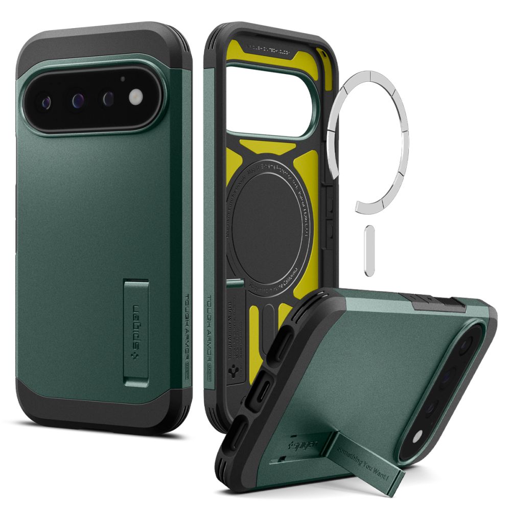 Spigen Tough Armor Mag MagSafe dėklas, skirtas Google Pixel 11 Pro, tamsiai žalias