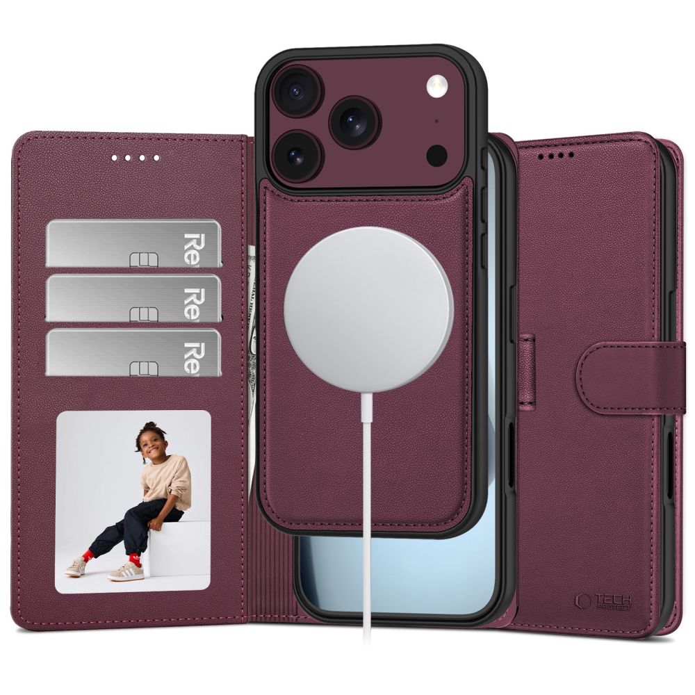 Tech-Protect Wallet MagSafe dėklas, skirtas iPhone 17 Pro Max / 18 Pro Max – bordo