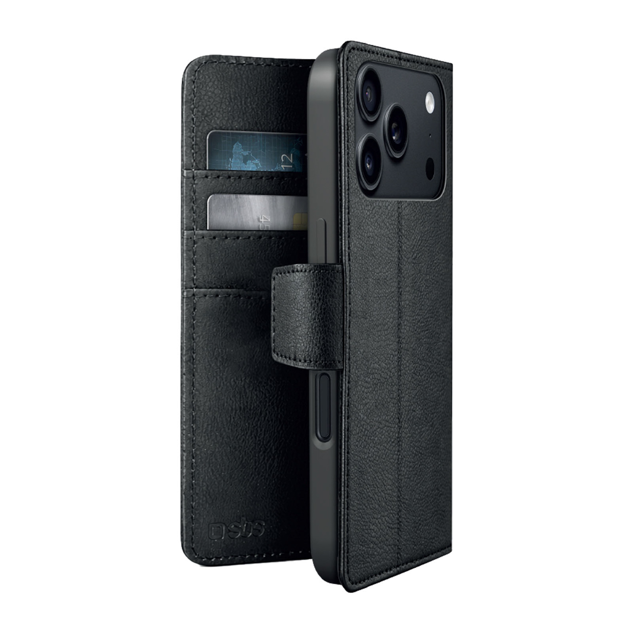 SBS Wallet Classic Mag dėklas, skirtas iPhone 18 Pro, su pinigine ir stovu, suderinamas su MagSafe – juodas