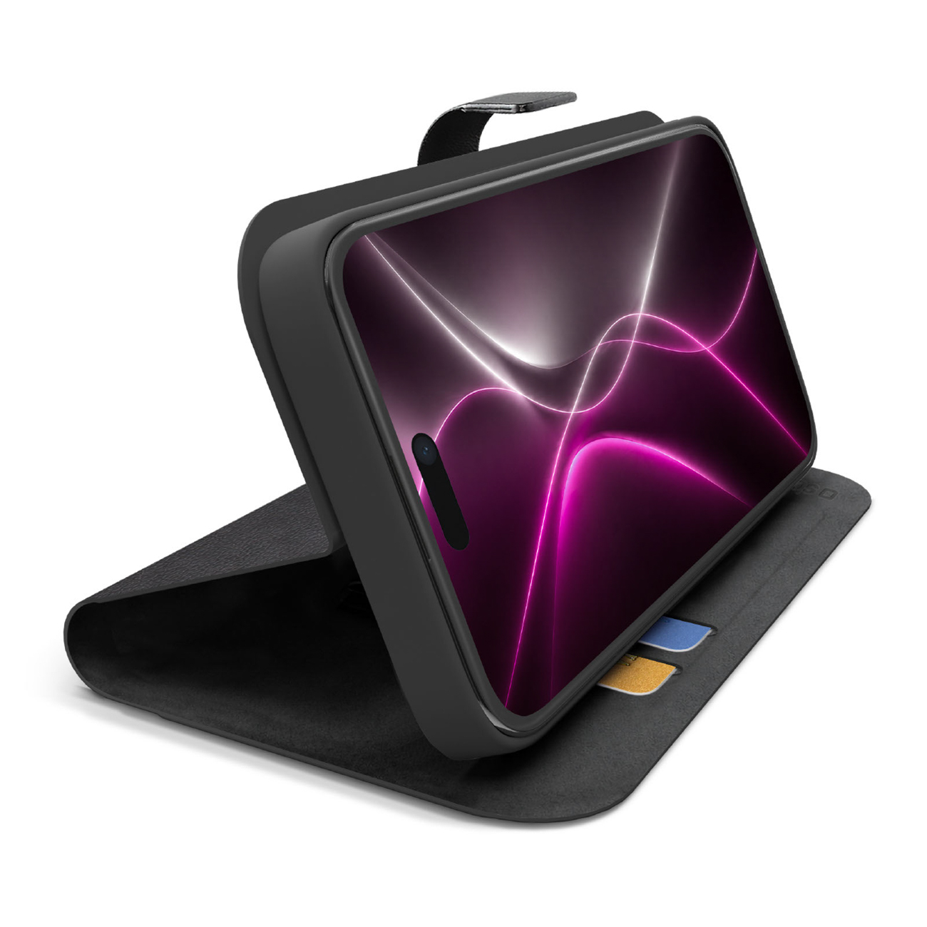 SBS Wallet Smart dėklas, skirtas iPhone 18 Pro Max, su pinigine ir stovu – juodas