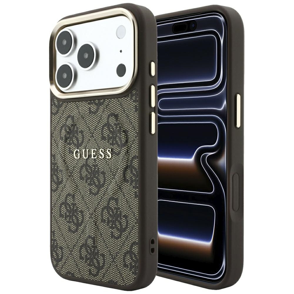 Guess Embossed 4G Classic MagSafe dėklas, skirtas iPhone 17 Pro Max / 18 Pro Max, rudas