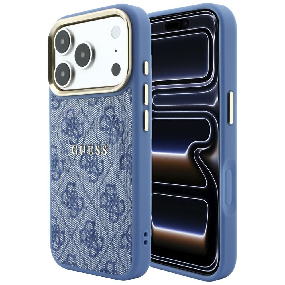 Dėklas Guess PU Leather 4G Gold Frame Embossed MagSafe Apple iPhone 18 Pro Max mėlynas