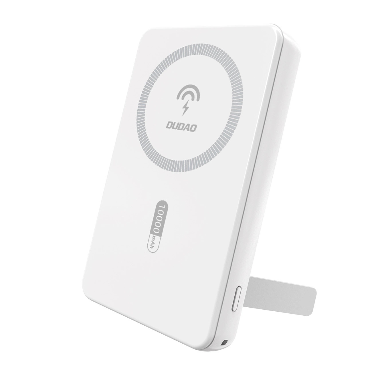 Dudao K14S+ 10000 mAh 22,5 W magnetinė išorinė baterija USB-A + USB-C, suderinama su MagSafe, su stovu, balta