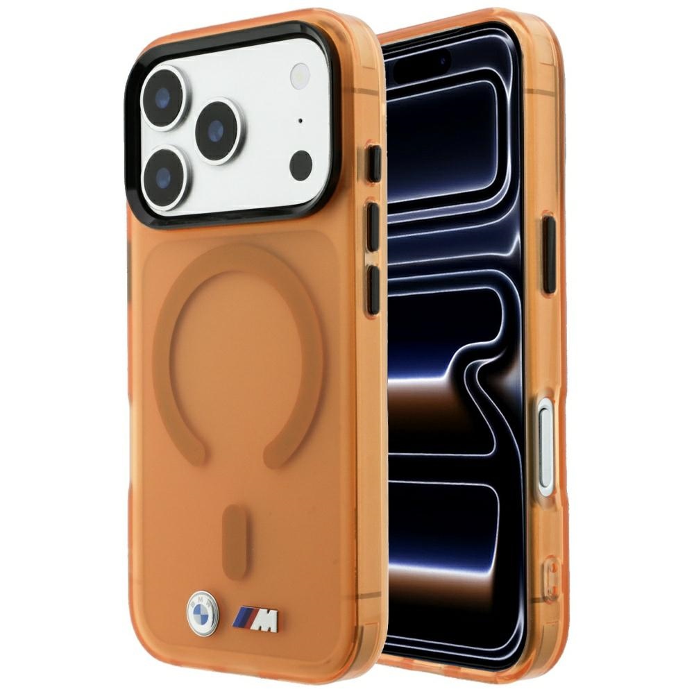 BMW M IML Frosted Metal Logo & Trims MagSafe dėklas, skirtas iPhone 17 Pro / 18 Pro – oranžinis