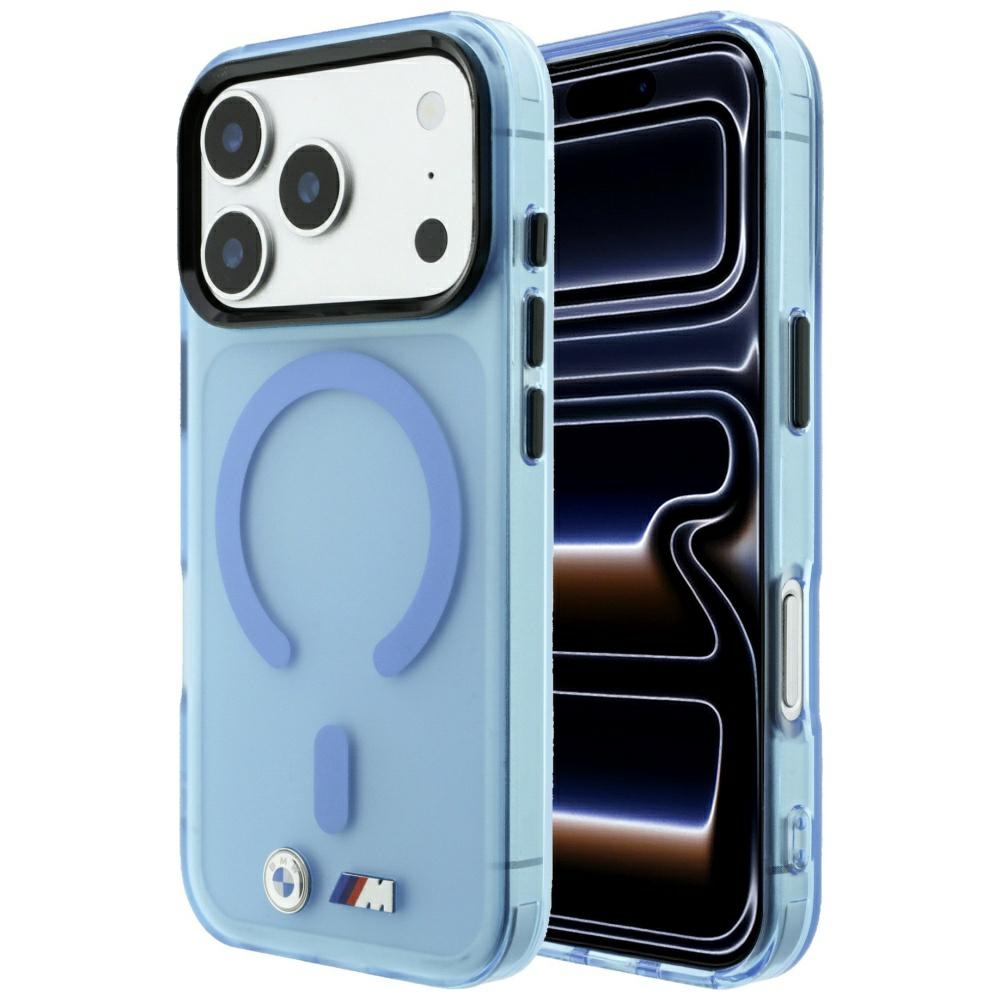 BMW M IML Frosted Metal Logo & Trims MagSafe dėklas, skirtas iPhone 17 Pro Max / 18 Pro Max – mėlynas