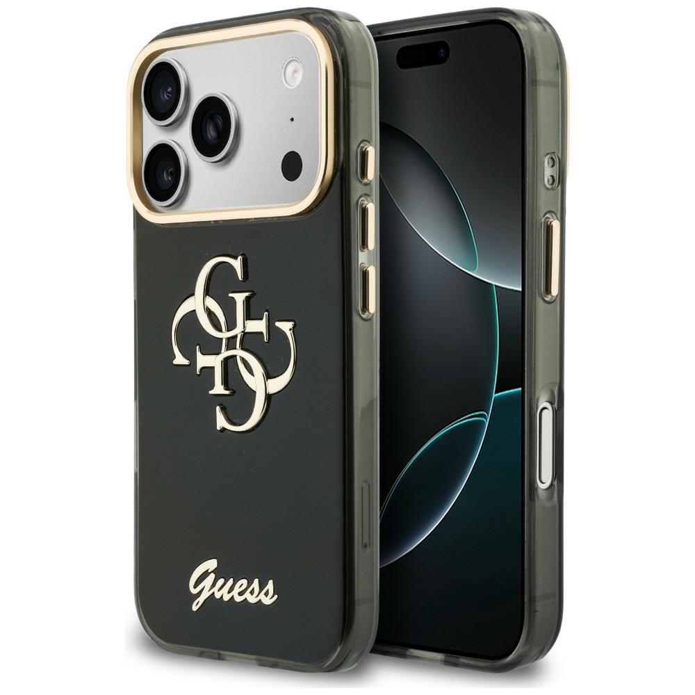 Guess IML 4G Script Metal dėklas, skirtas iPhone 17 Pro Max / 18 Pro Max – spalva: juoda