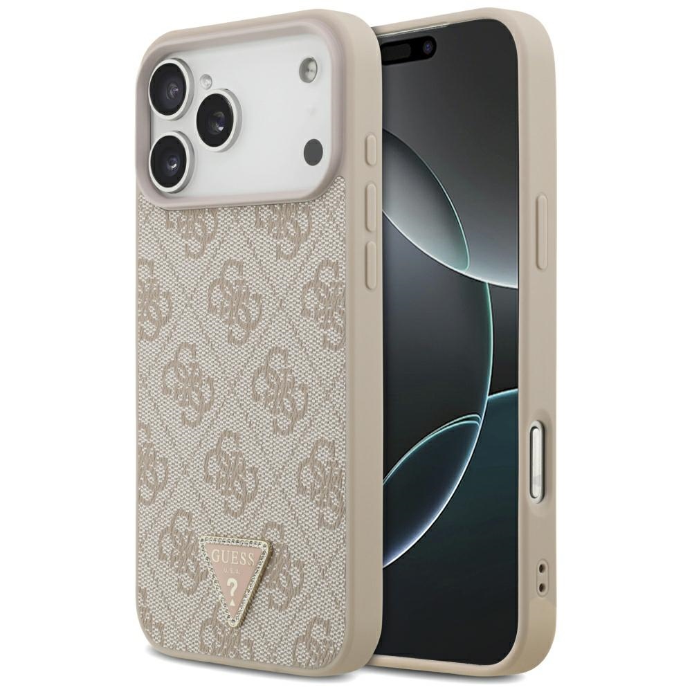 Guess Leather 4G Triangle Strass MagSafe dėklas, skirtas iPhone 17 Pro Max / 18 Pro Max – rožinis