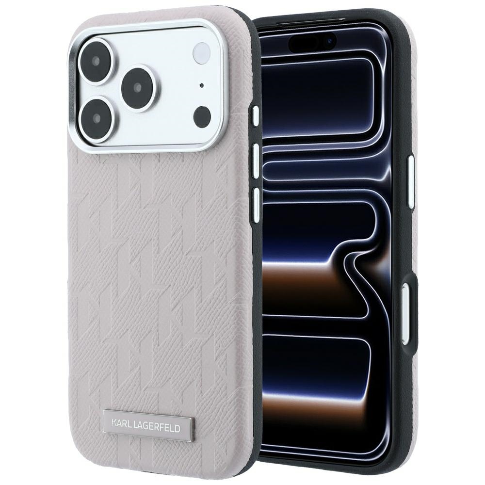 Karl Lagerfeld Grained Mono Resin Logo MagSafe dėklas, skirtas iPhone 17 Pro Max / 18 Pro Max – spalva: rožinė
