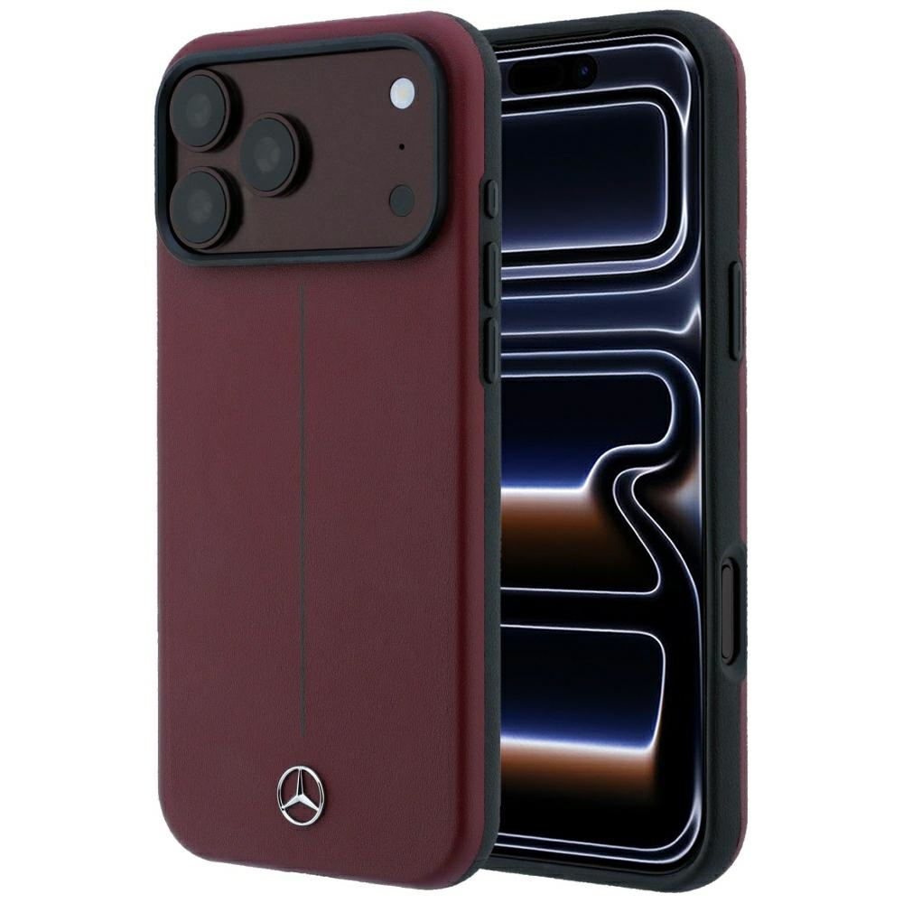 Mercedes Semi Wrap Iconic Line MagSafe odinis dėklas, skirtas iPhone 18 Pro Max / 17 Pro Max, bordo spalvos