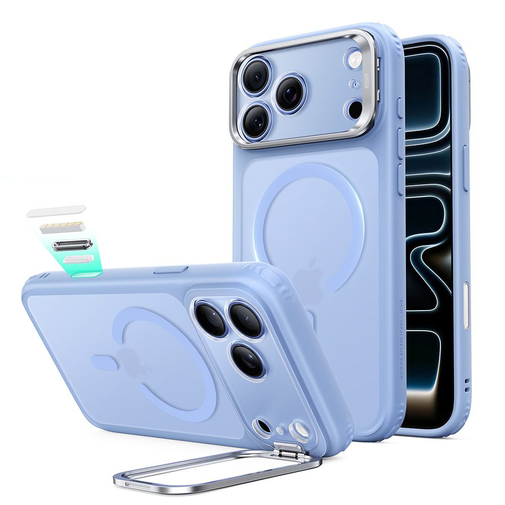 ESR Classic Hybrid Kickstand MagSafe dėklas, skirtas iPhone 18 Pro Max / 17 Pro Max, matinis šviesiai mėlynas