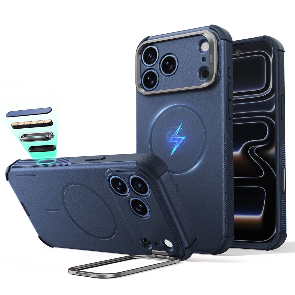 ESR Cyber Tough Kickstand MagSafe dėklas, skirtas iPhone 18 Pro / 17 Pro, tamsiai mėlynas