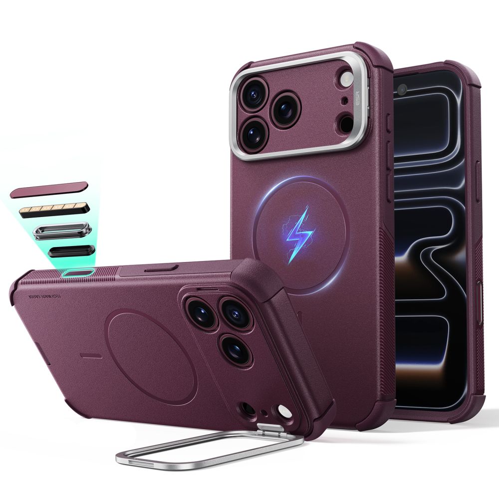 ESR Cyber Tough Kickstand MagSafe dėklas, skirtas iPhone 18 Pro Max / 17 Pro Max, tamsiai vyšninės spalvos