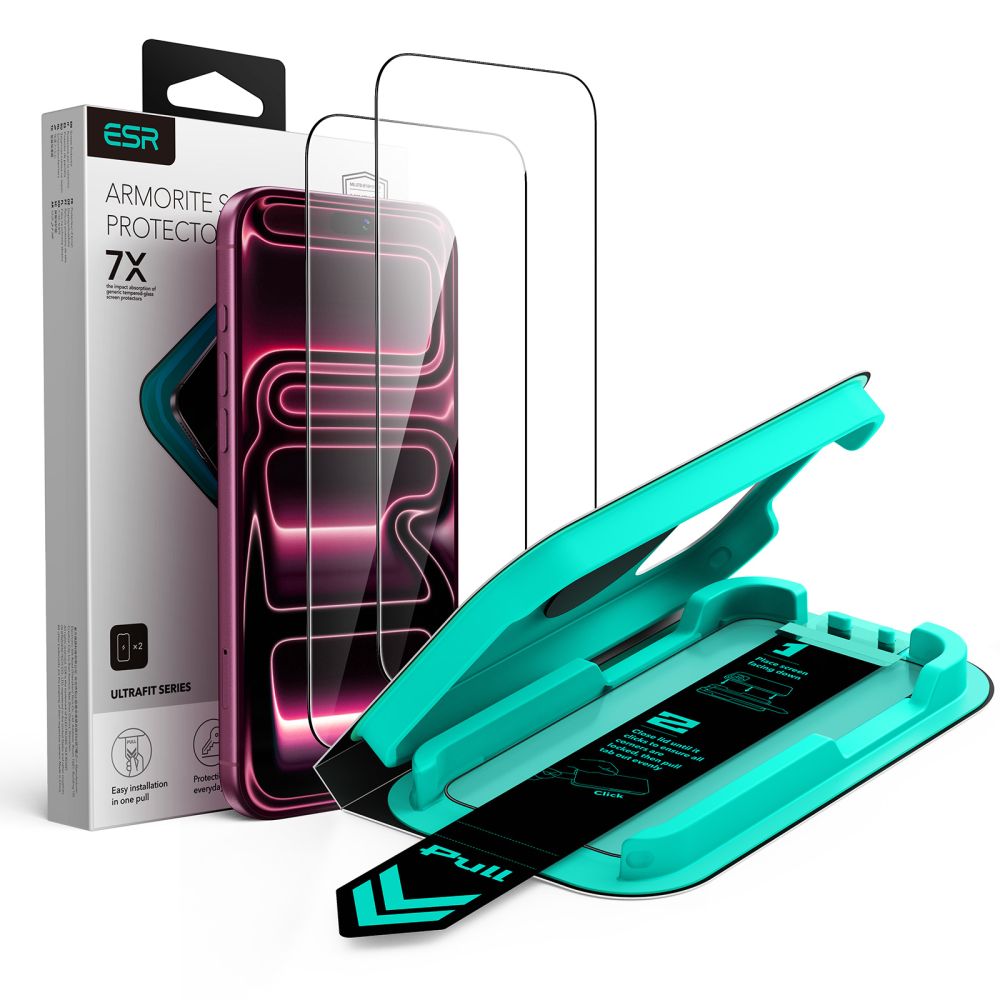 ESR UltraFit Armorite 2 vnt. grūdintų stiklų rinkinys, skirtas iPhone 18 Pro Max / 17 Pro Max, juodas