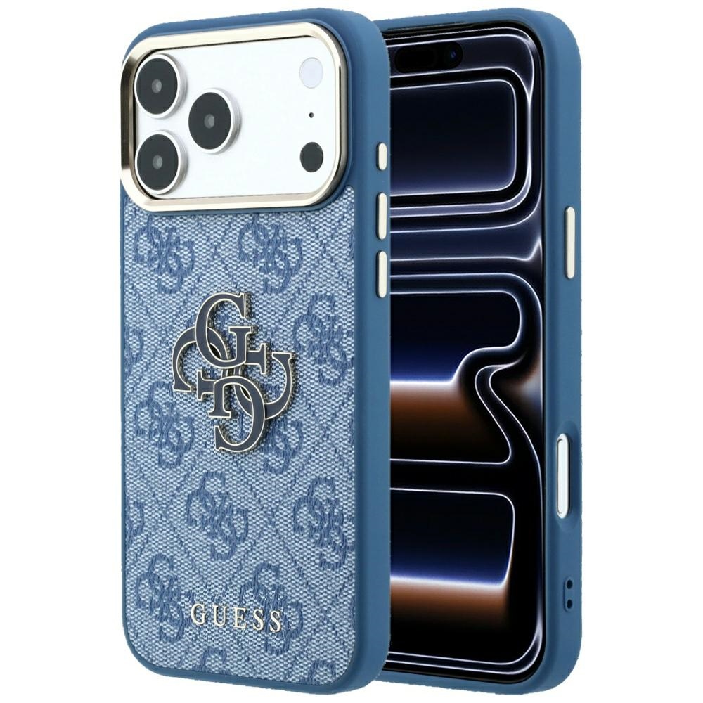 Guess 4G & Big Resin Logo dėklas, skirtas iPhone 17 Pro Max / 18 Pro Max, šviesiai mėlynas