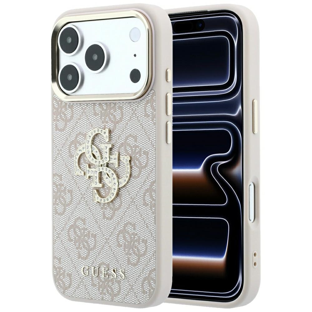Guess 4G & Big Strass Logo dėklas, skirtas iPhone 17 Pro / 18 Pro – spalva: rožinė